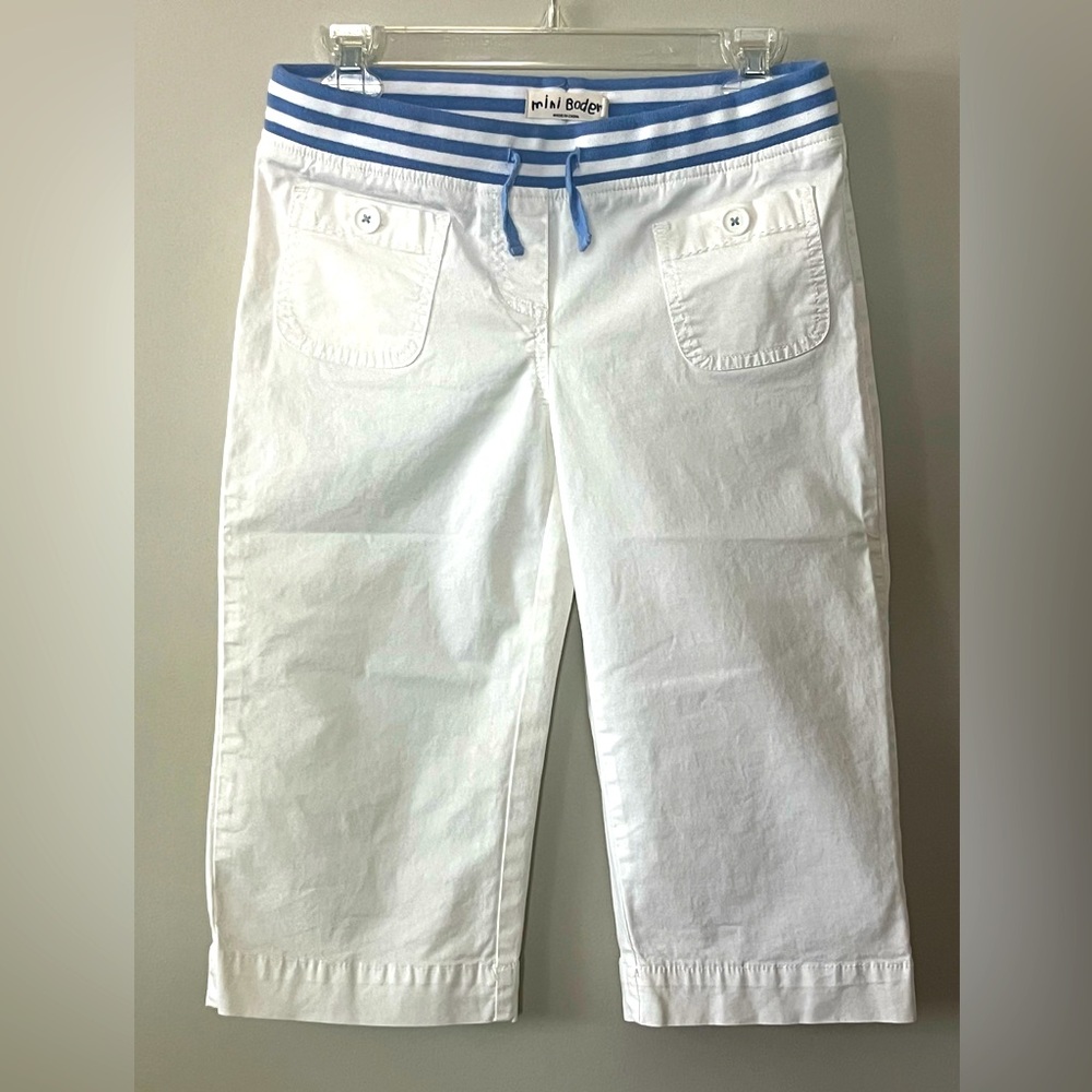 MINI BODEN Capri Pants, White w/ Blue Waist Trim, Worn Once! - SZ 14